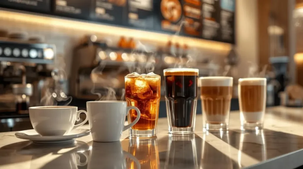 Sheetz iced caramel latte in a clear cup on the in-store coffee bar counter