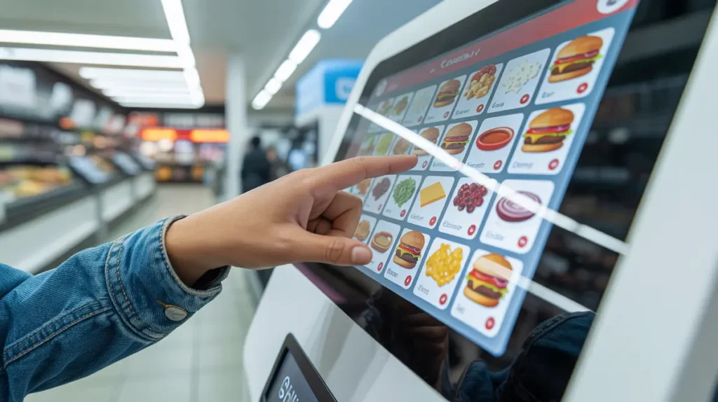 Sheetz Made-to-Order touchscreen kiosk showing calorie and nutrition information while building a custom order